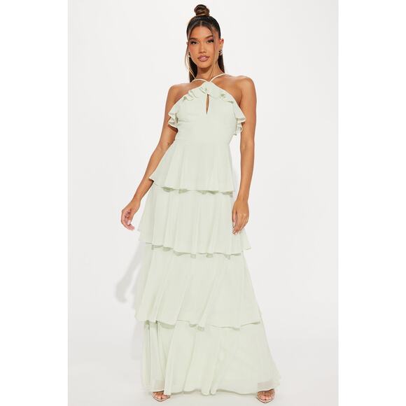 Fashion Nova Sage Chiffon Maxi Dress NWT - 2XL - Picture 1 of 10